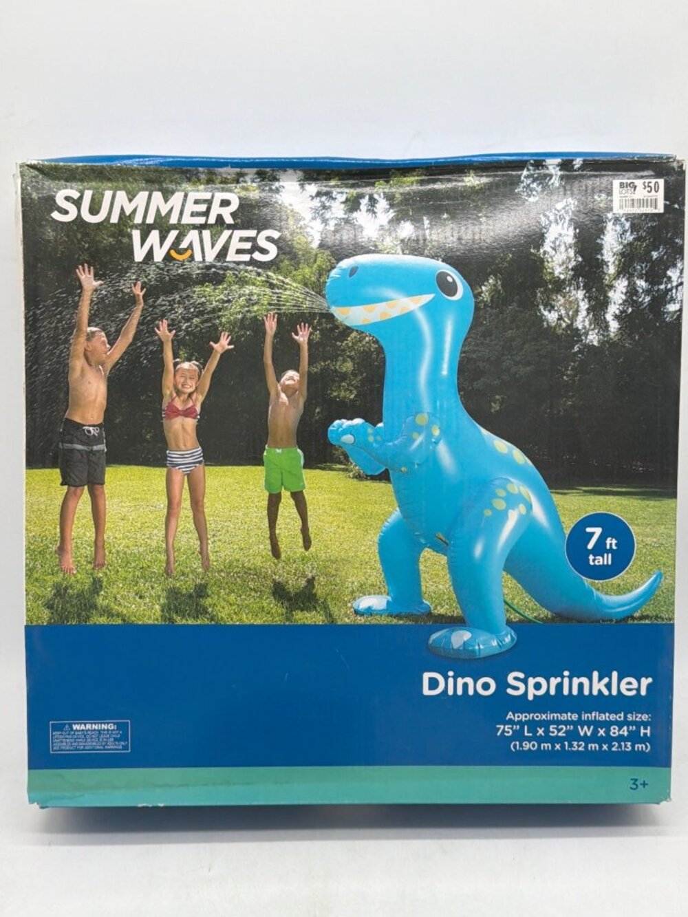 Summer Waves 7 Ft Inflatable Dinosaur Water Sprinkler For Kids With Built-In Spr